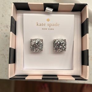 Kate Spade Small Silver Glitter Square Earrings
